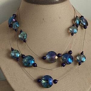 Elegant Mystic Topaz Crystal And Purple Cultured Pearls Necklace